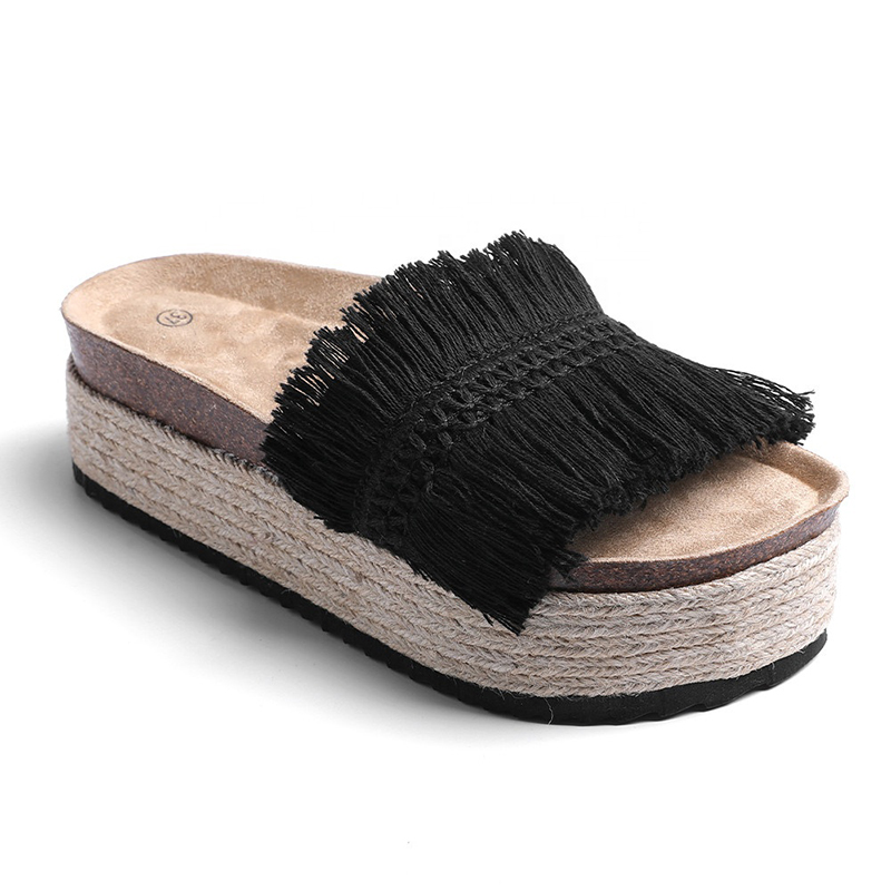 New Trend Open-Toe Macrame Summer Outdoor Slippers Women Slide Jute Platform Sandals Featured Image