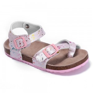Factory Direct Sale High Quality Flat Beautiful Sandals for Kids Girls with Adjustable Buckles Bio Cork Foot-bed