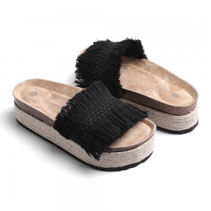 New Trend Open-Toe Macrame Summer Outdoor Slippers Women Slide Jute Platform Sandals