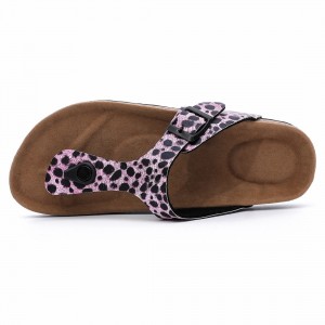 Hotsale Fashion Leopard PU Upper Flipflops Women Thong Sandals for Summer with Bio Cork Sole