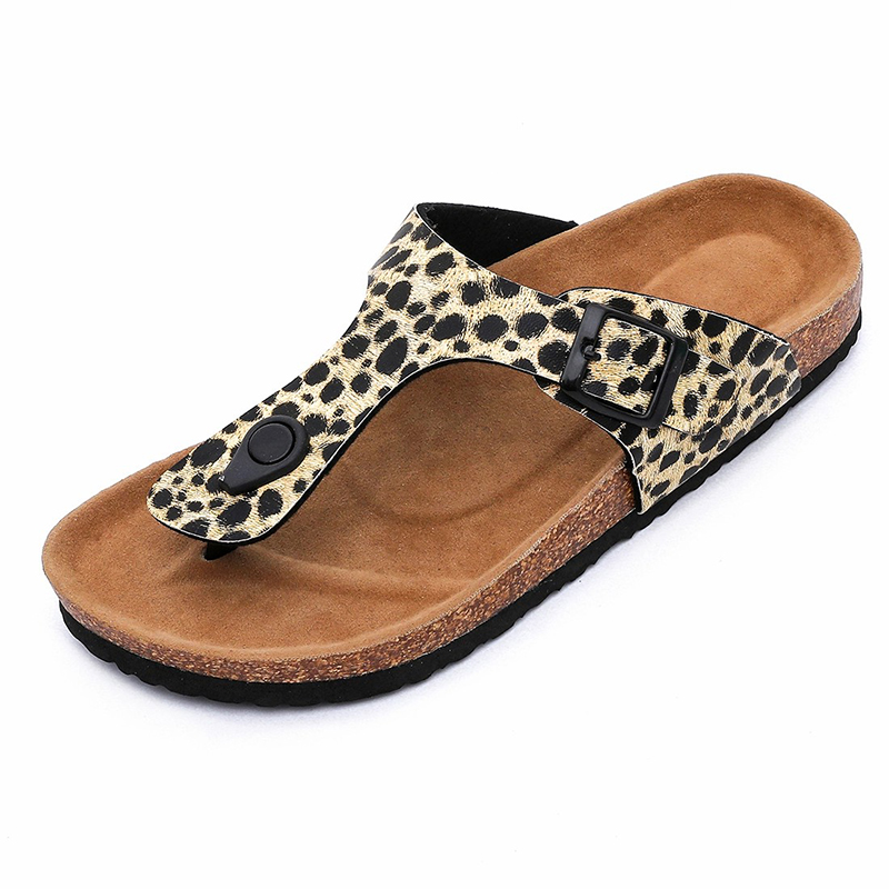 Hotsale Fashion Leopard PU Upper Flipflops Women Thong Sandals for Summer with Bio Cork Sole Featured Image