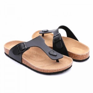 Wholesale two straps women sandals with cow leather insole and arch support cork sole foot-bed