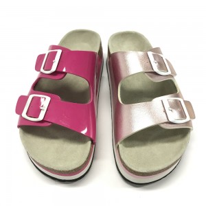 The classic buckled platform slide sandals with moulded cork foot bed from Byring Shoes