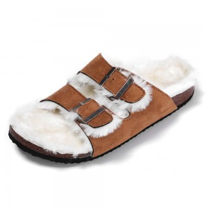New Version Ladies Plush Lined Sandals, Insole Fur Lined Arizona Synthetic Leather Indoor Outdoor Shoes Women’s Sandals
