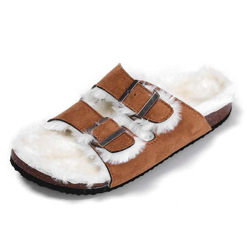 New Version Ladies Plush Lined Sandals, Insole Fur Lined Arizona Synthetic Leather Indoor Outdoor Shoes Women’s Sandals Featured Image