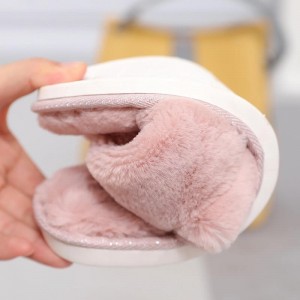 New design women cozy plush open toe cross straps home indoor slippers