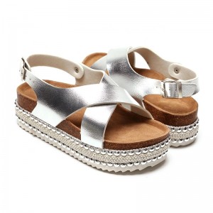 Womens Casual Espadrille Trim Platform Studded Wedge Ankle Strap Sandals, Ladies Open-toe Cross Strappy Summer Shoes