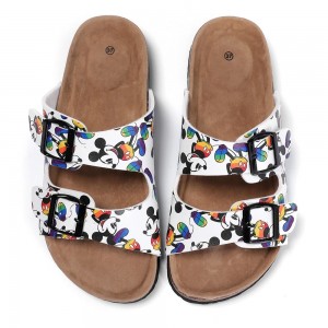Lovely Women’s Buckle Straps Sandals with Cork Foot-bed and New Cartoon Printing