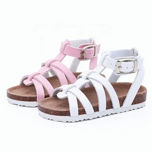 High Quality Pretty and Fashion Girls Dress Sandals with Comfortable Leather Insock and  Cork Sole Foot-bed