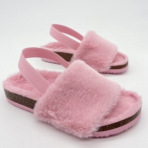Byring Factory New Design Open-toe Soft Fur Slippers Girls Boys Slippers Indoor Winter Kids Children With Elastic Band
