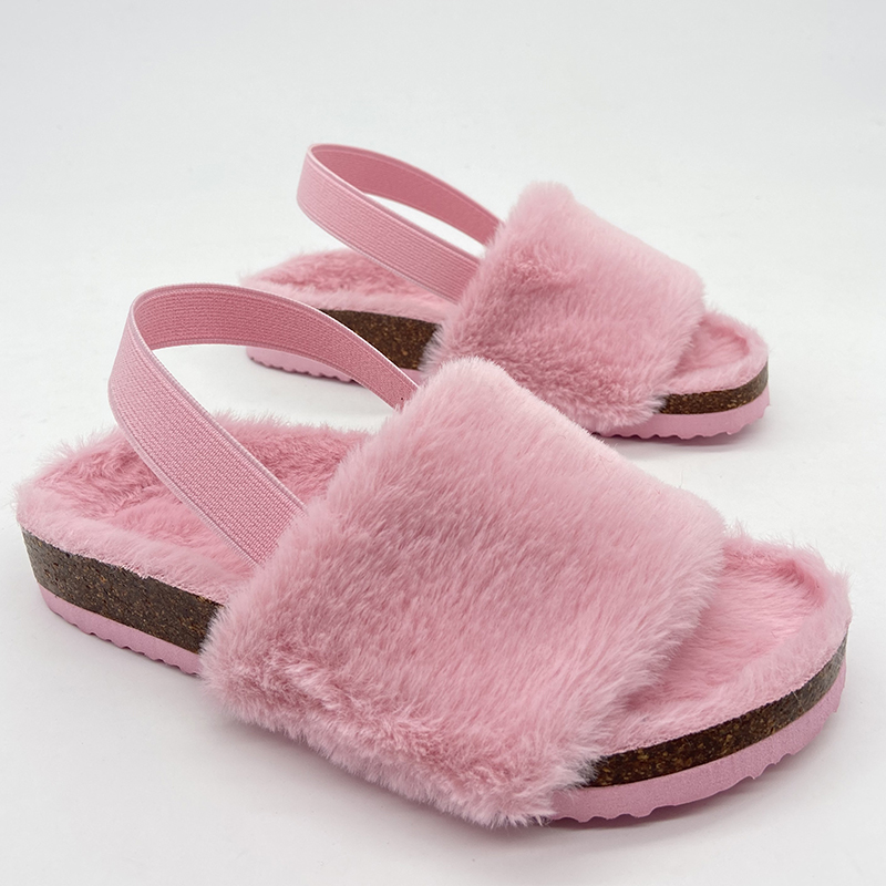 Byring Factory New Design Open-toe Soft Fur Slippers Girls Boys Slippers Indoor Winter Kids Children With Elastic Band Featured Image