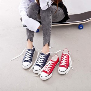 Wholesale 3-time Vulcanized Women’s Low Top Canvas Sneakers, Classic Unisex Lace-up Casual Flat Shoes