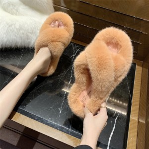 Hotsalel Women’s Fashion Soft Plush Fleece Cross Bands House Indoor and Outdoor Comfy Footbed Slippers