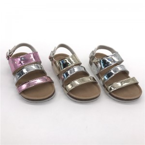 2021 New Style Kids Girls Fashion Summer Sandals Glossy PU Princess Shoes with soft cusion insole & Cork Foot-bed