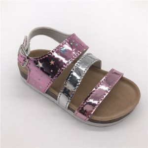 2021 New Style Kids Girls Fashion Summer Sandals Glossy PU Princess Shoes with soft cusion insole & Cork Foot-bed