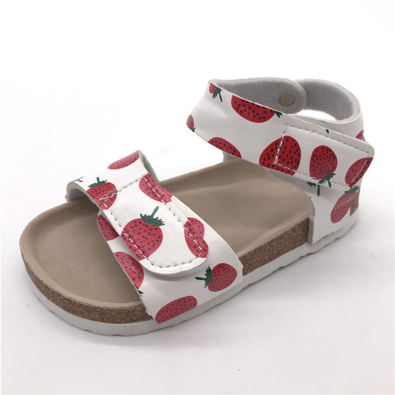 2021 Fashion Red Strawberry with Comfortable Micro Fibre Insole and Cork Sole Foot-bed Kids Girls Sandals Featured Image