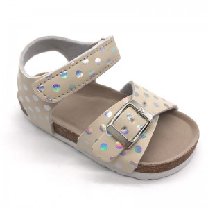 Factory New Style Toddler Girl Foot Bed Sole Comfort Sandal with silver dots on Upper