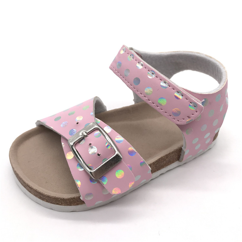 Factory New Style Toddler Girl Foot Bed Sole Comfort Sandal with silver dots on Upper Featured Image