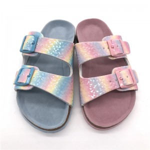 Factory Direct Sale High Quality Flat Beautiful Slippers for Girls with Adjustable Buckle Bio Cork Foot-bed sandals