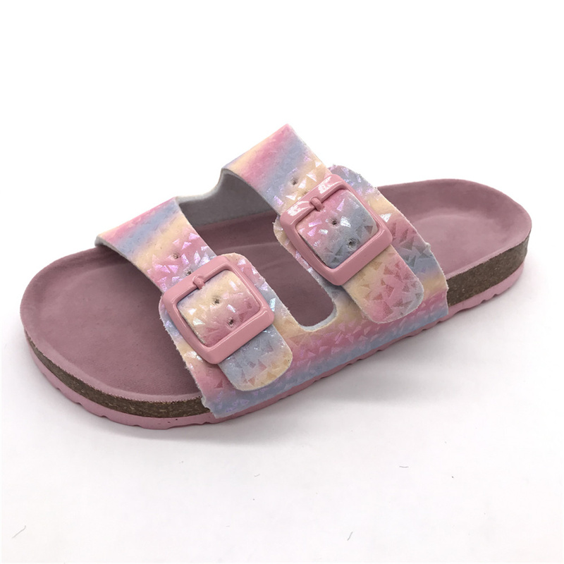 Factory Direct Sale High Quality Flat Beautiful Slippers for Girls with Adjustable Buckle Bio Cork Foot-bed sandals Featured Image