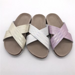 New Design Summer Fashion Girls Shoes With 2 Cross Straps Cork Memory Foam Foot-bed Girls Slides Sandals