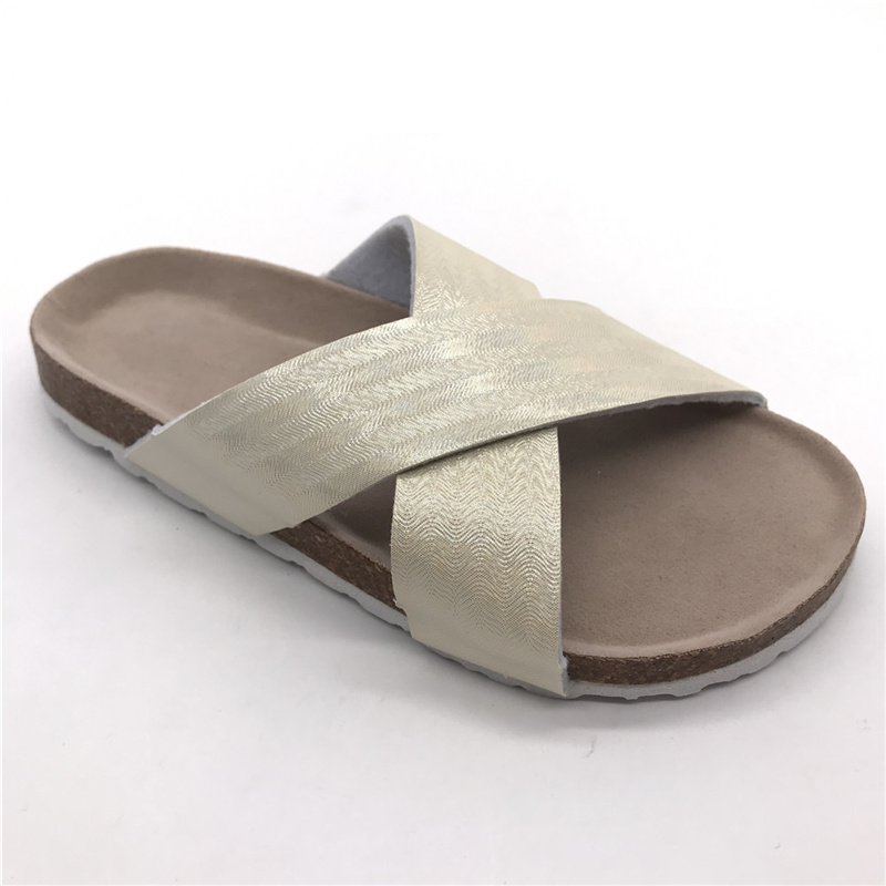 New Design Summer Fashion Girls Shoes With 2 Cross Straps Cork Memory Foam Foot-bed Girls Slides Sandals Featured Image