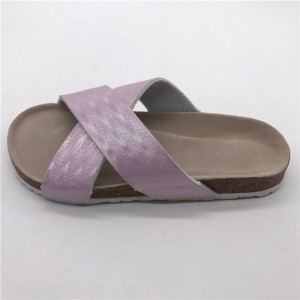 New Design Summer Fashion Girls Shoes With 2 Cross Straps Cork Memory Foam Foot-bed Girls Slides Sandals