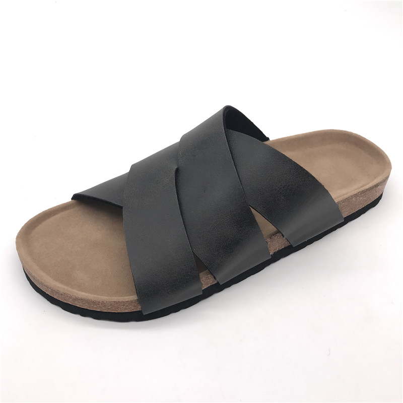 New Pattern Factory Good Quality Men’s Cross Straps Summer Sandals with Comfortable Cork Foot-bed Featured Image