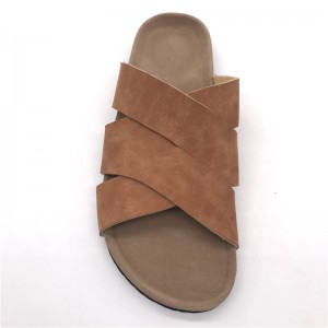 New Pattern Factory Good Quality Men’s Cross Straps Summer Sandals with Comfortable Cork Foot-bed