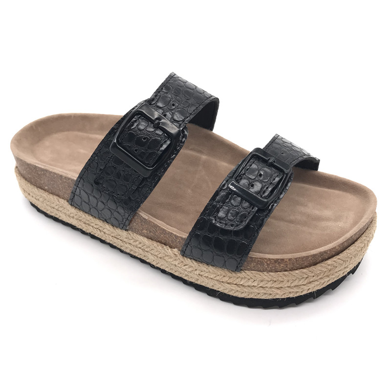 2021 New Style Open-Toe Two Buckles Summer Outdoor Slippers Women Slide Jute Platform Sandals Featured Image