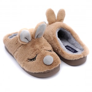 Lovely home animal slippers for women and teen girls, warm faux fur Slip on Clog House Shoes with Indoor Anti-Skid Rubber sole
