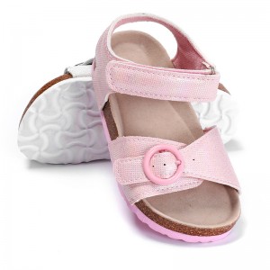 New Season Classical Design with Comfortable Cow Suede Insole and Cork Sole Foot-bed Toddler Kids Girls Sandals