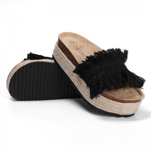 New Trend Open-Toe Macrame Summer Outdoor Slippers Women Slide Jute Platform Sandals