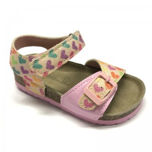 New Style Toddler Girl Foot Bed Sole Comfort Sandal with Glitter Hearts on Upper