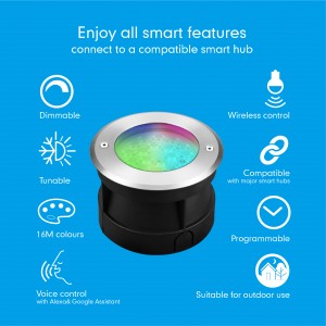 Paket Ekstensi Warna Lampu Ground Smart Outdoor Lampu lemah sing cerdas kanthi 16 yuta warna kanggo panggunaan ruangan