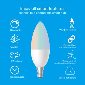 RGBCCT /CCT Smart Candelabra Bulb Light E14/E12 Uban sa 16million nga Kolor ug tunable nga puti/lamang tunable white CBC