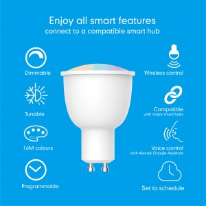 RGBCCT / CCT Smart Bulb GU10 Cahaya Kalayan 16juta Warna & bodas tunable / CBG bodas ukur tunable