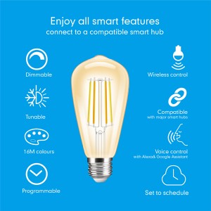 Dimmbare Smart Filamentlampe E27 Vintage Mit tunable white 2200-6500K CBS