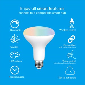 RGBCCT /CCT Smart Bulb PAR30 lys E26/E27/B22 med 16 millioner farger og justerbar hvit/kun justerbar hvit CBP