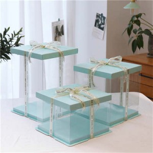 Transparent Gift Cake Box With Blue Lid Transport Packing | Sunshine