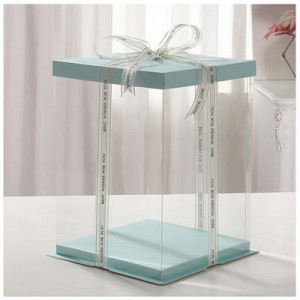 Transparentní dárková krabička na dort s modrým víkem přepravní balení |Sluneční svit