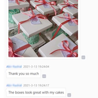 Cảm ơn bạn rất nhiều. Những chiếc hộp trông rất tuyệt với những chiếc bánh của tôi.