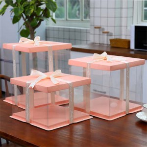 Square Pink Pet Transparent Cake Box Bakery Výrobci |Sluneční svit