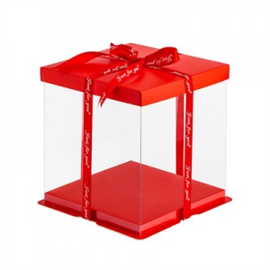 Boîte à gâteau carrée transparente rouge de haute qualité en gros |Ensoleillement