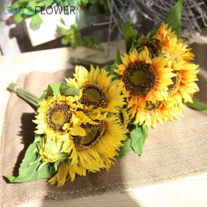 MW22101 Barato nga Wholesale Dakong Ulo Yellow/Orange Giant Artipisyal nga Sunflower Bouquet/Bundle