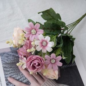 MW81110 Bouquet di rose artificiali a cinque teste Centrotavola per matrimoni popolari Fiori e piante decorative