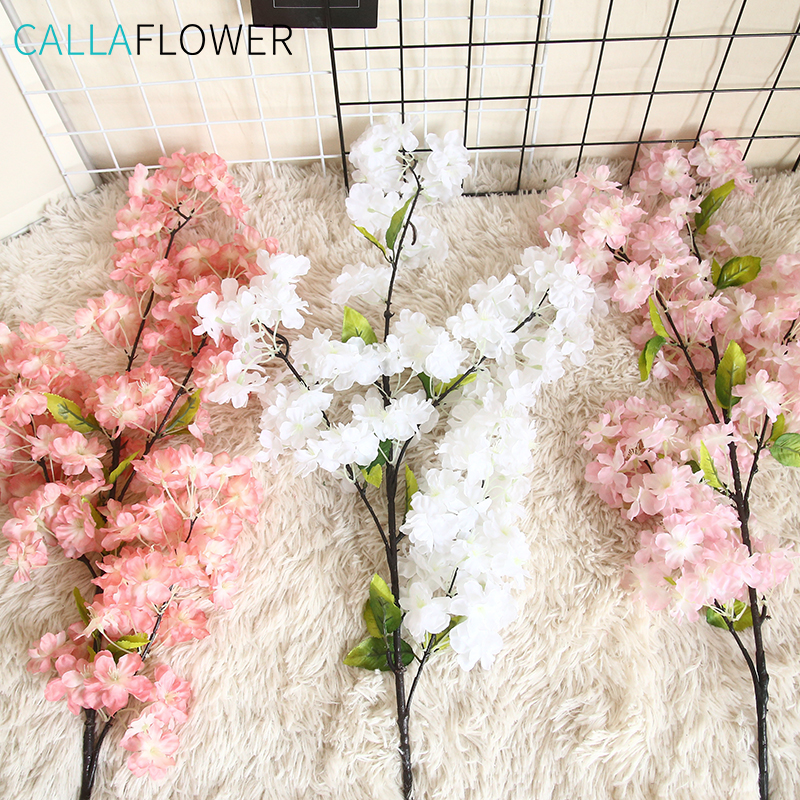 MW38959 4 Branches White Pink Cherry Blossom Spray Artificial Flowers Stem Wholesale