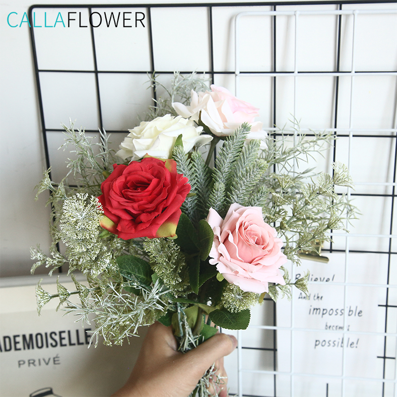 MW69911 ורדים לבנים פרחי משי מלאכותי חתונה מסיבת בית קישוט משרד