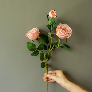 YC1046 Handmeade Design en-gros Trandafir cu o ramură și două capete decor flori artificiale