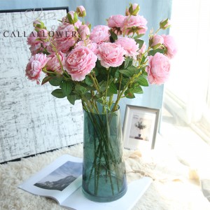MW51010 विवाह सजावट कृत्रिम फूल धुलो गुलाबी लामो रेशम गुलाब कलियों संग एकल काण्ड